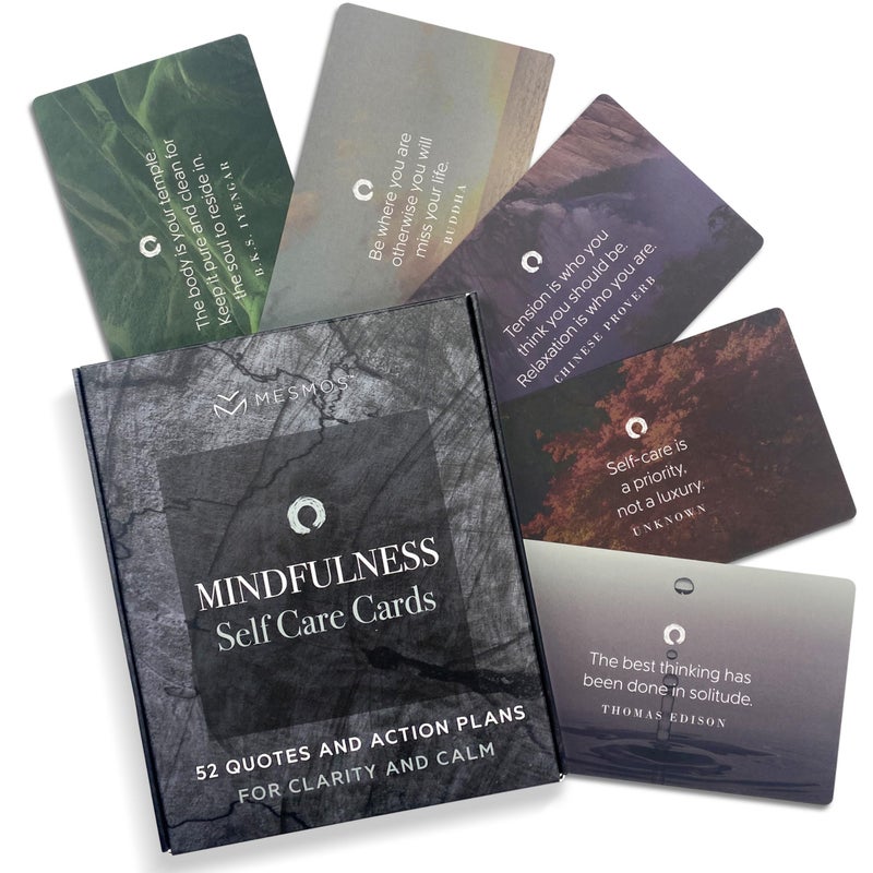 MESMOS 52 Mindfulness Cards with Action Plans Relaxation Stress Relief Gifts for Men and Women Positive Affirmation Cards Anxiety Relief Items Meditation Self Care Kit Spiritual Gifts for Women